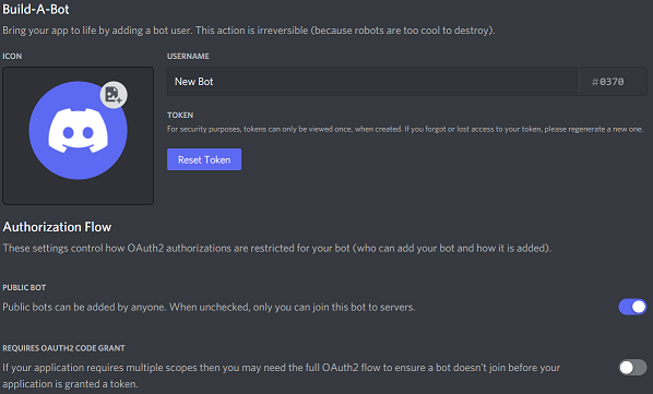 How the Bot User options should look like for most people.